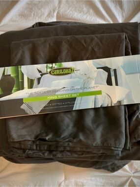 Cariloha King Bamboo Sateen Sheet Set Onyx Gray King 100% Viscose from Bamboo